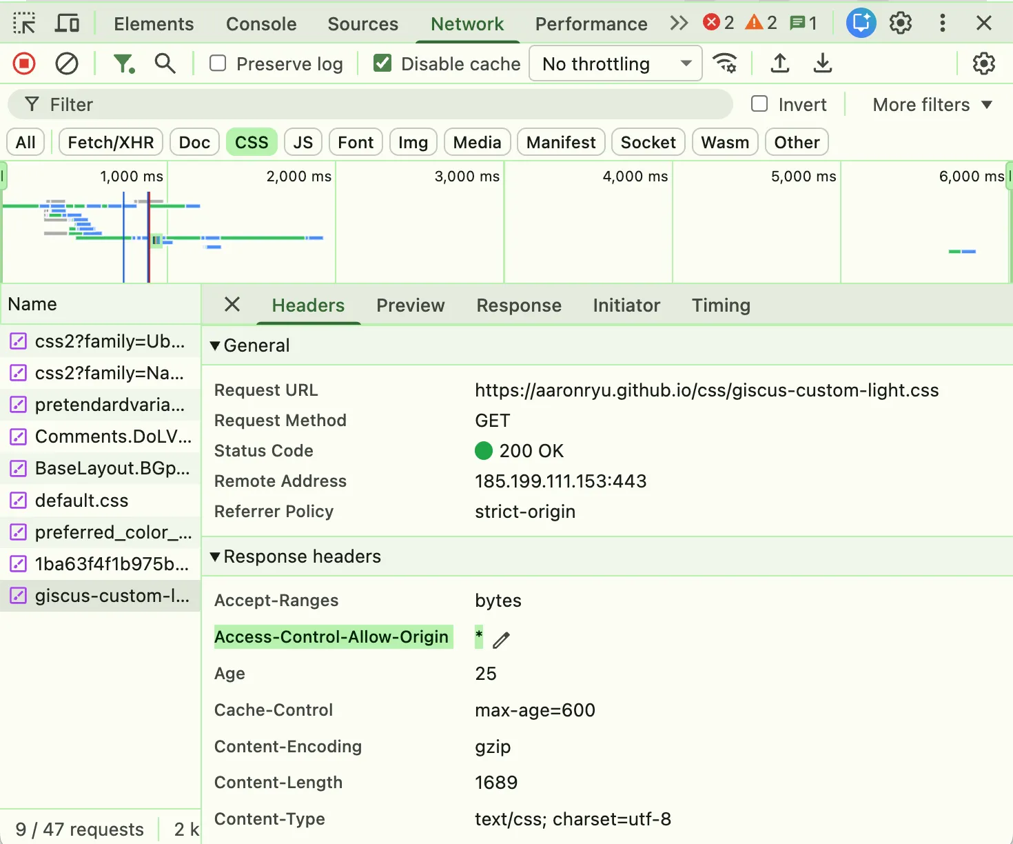 Github Pages 는 기본적으로 모든 공개 리소스에 CORS 모두 허용 헤더 설정